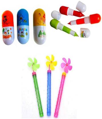 imtion 2 in 1 ( 3 Pcs capsule pen + 3 Pcs Bubble stick toys bulbule toy )