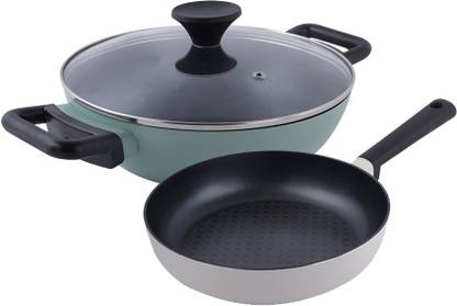 LOCK & LOCK Decore Fry Pan (24cm) and Kadhai (26cm) for Cooking Induction Bottom Non-Stick Coated Cookware Set