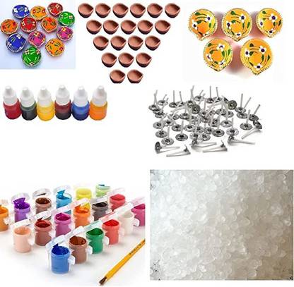 JHINTEMETIC Clay Diya DIY Kit for Diwali Decoration Diya