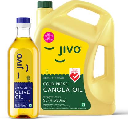 JIVO Canola Cold Press Edible Oil 5 Litre + Extra light Olive Oil 1 Litre Canola Oil Can