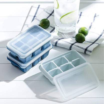 kunjsale 3 Pieces Mini Ice Cube Trays with Lids (Multi Colour) White, Blue Silicone Ice Cube Tray