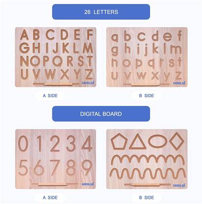 Gridlab English Wooden Alphabet and Number & Patten Tracing Board with Dummy Pencil