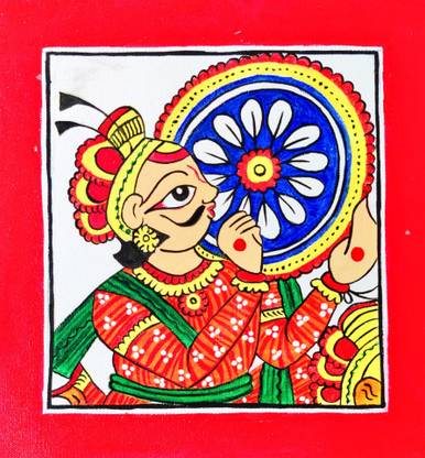 craftkari Phad art painting on Canvas Acrylic 9.5 inch x 10.5 inch Painting