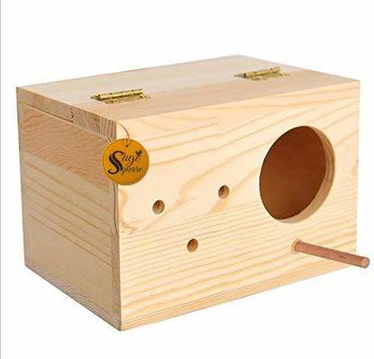 Sage Square Natural Wood Mountable Nest / Breeding Box with Perch for Cockatiel, Parrot Bird House