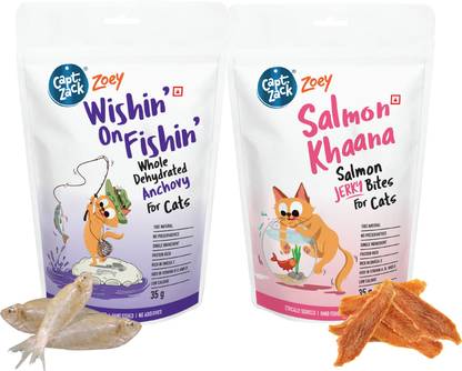 Captain Zack Zoey Salmon Jerky Bites & Whole Dehydrated Anchovy Combo Cat Treat