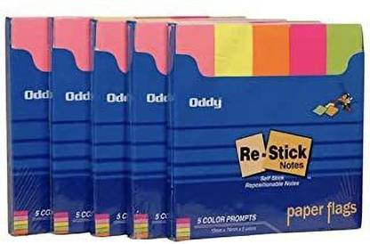 Oddy re-stick paper flags multi-color 50 Sheets paper flags, 5 Colors