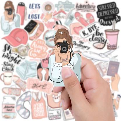 Uzoid 5.08 cm Aesthetic Laptop Stickers ( Pack of 50 ) For Scrapbook, Journal, Mobile case Self Adhesive Sticker