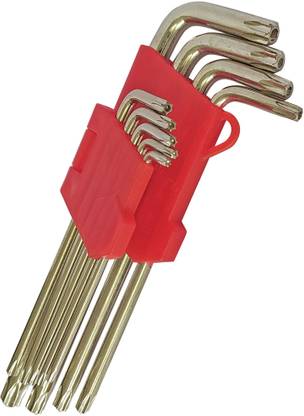 Inditrust 9 Pcs LONG Silver Tone Metal Torx/Star Allen Key Set with Hole from T10-T50 Allen Key Set
