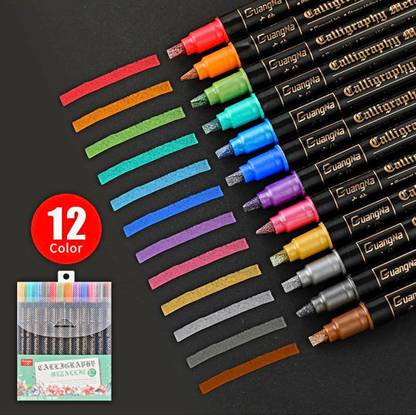 Panap Metallic Marker Calligraphy Brush Pens 12 PCS Glitter Paint Pen