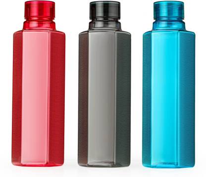 Savorier Hexagon Multi Color Water/Office College with Cap(Pack of 3) 1000 ml Water Bottles