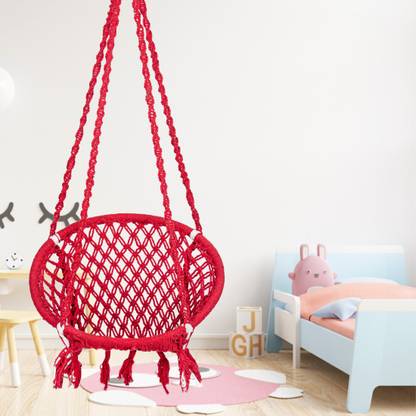 Patiofy Cotton Rope Round Swing Chair for Kids, Wooden Swing for Kids, Jhula for Outdoor Cotton Small Swing