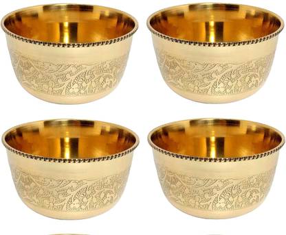 A&H Brass Cereal Bowl Brass Floral Bowls for Dinnerware,Serveware Katori -200 ML -( Pack of 4 pc )