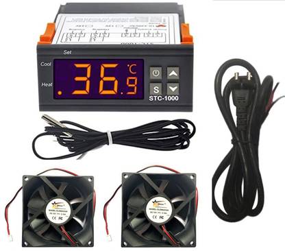 DHRUV-PRO STC-1000 Digital Temperature Controller LED Temp Control Thermostat 110V Heating Cooling Relay NTC Sensor Incubator Multipurpose Controller & 1 2 Pin AC Power Cord (Cable) 2 mtrs & 2 3Inch Cooling Fan Temperature Sensor and Controller Electronic Hobby Kit