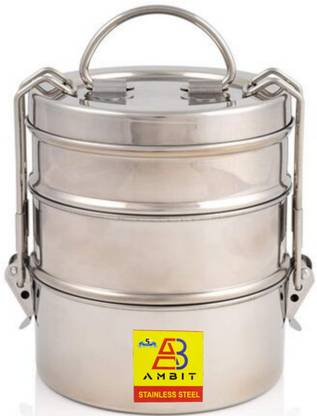 Ambit Stainless Steel Clip Carrier Lunch Box for School/Office/Family -1100 ml 3 Containers Lunch Box
