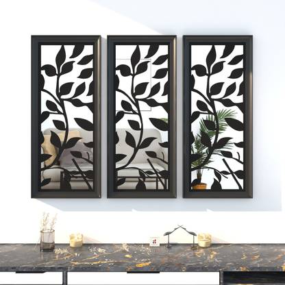 Painting Mantra Rectangular Shape Square Design Black Framed Decorative Wall Mirror Decorative Mirror