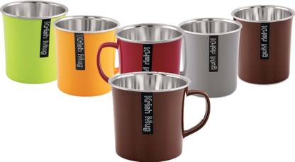 Nabhya Combo Of 6PC Of 270M LInner Steel Plastic Cups for Coffee Tea Cocoa Campings with Handle, Portable & Easy Clean Stainless Steel, Plastic Coffee Mug
