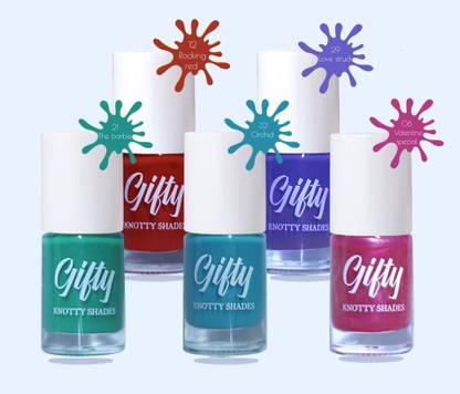 GIFTY No Toxin Nail Lacquer LIIT Combo Pack of 5 The Barbie,Orchid,Valentine Special,Love Struck,Rocking Red