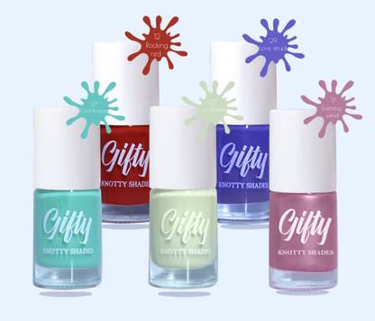 GIFTY No Toxin Nail Lacquer LIIT Combo Pack of 5 Cool Breeze,La Cream,Evening Sand,Rocking Red,Love Struck