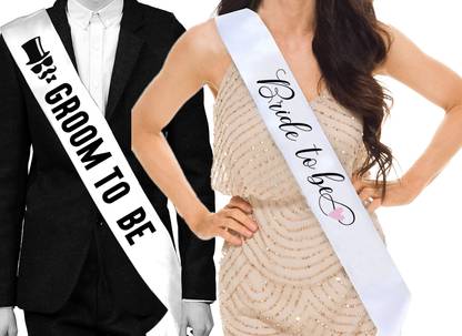 hubops Groom to be sash & Bride to be sash for Party Decoration Combo Pack White sash