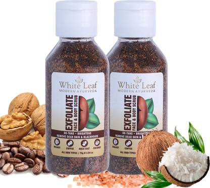 White Leaf Exfoliate Walnut Scrub 75g For Face &Body With Coffee & Coconut Scrub(Pack Of 2) Scrub