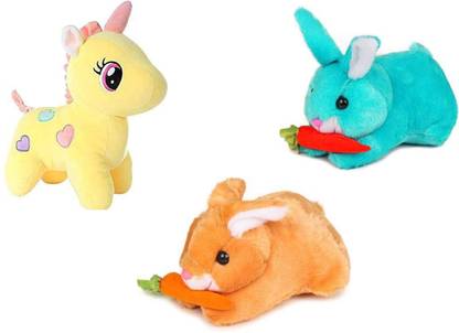 DTSM Collection 3 Combo 1 Unicorn , 2(Blue&Brown) Rabbit ,High Quality Soft Material  - 25 cm