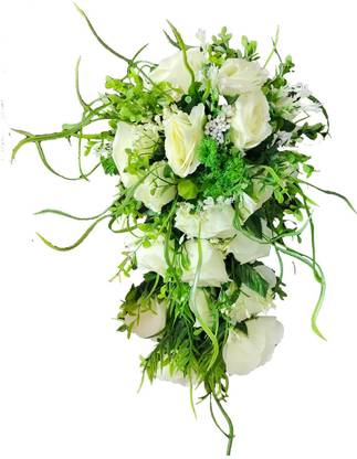 Just Flowers Artificial Falling Roses Bridal Bouquet for Christian Bride White Rose Artificial Flower