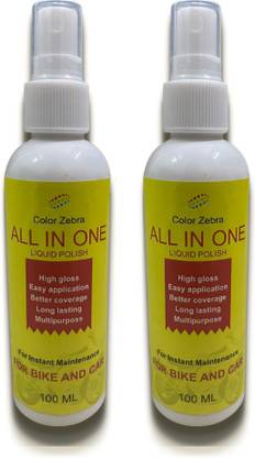 Color Zebra ALL IN ONE liquid Polish Pack of 2 | Bike Polish Spray | Pack 2 x 100 ML | High Gloss | Multipurpose | Instant Maintenance Combo