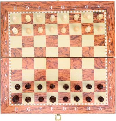 DealFry Wooden Chess 3in1 Portable Traditional Educational Foldable Wooden Chessboard 30 cm Chess Board