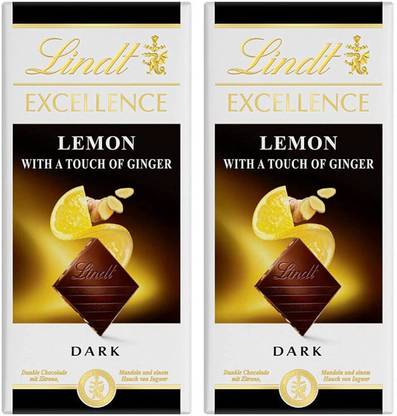 LINDT Excellence Lemon with A Touch Of Ginger Dark Chocolate Pack of 2 Bars