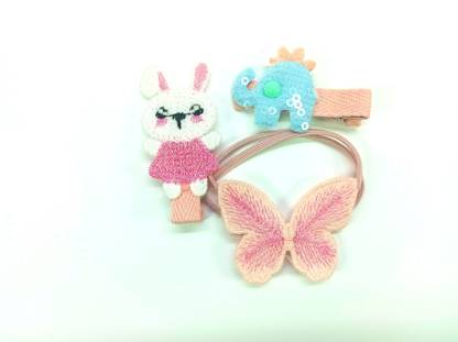 kamule Hair Clip (Count-3 , Pack of -1)(Color- Pink Blue Mix)(Elephant & Butterfly) Hair Clip