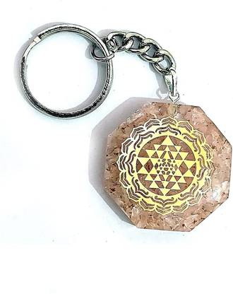 AIR9999 Shri Yantra Laxmi Yantra Rose Quartz Crystal Chips Orgone Key Chain Key Ring Key Chain