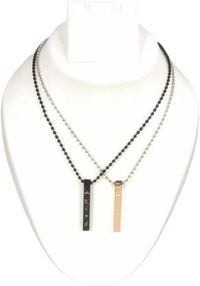 De-Ultimate Black And Rose 3D King Queen Crown Vertical Stick Cuboid Name Bar Pendant Locket Stainless Steel Pendant Set