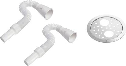 CUROVIT PVC Flexible Waste Pipe & SS Holly Round Double Hole Grating Pack of 3 for Sink 32 mm Plumbing Pipe