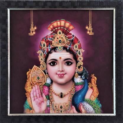 SujArta Kartikeya Murugan Photo, 14 * 14 Inch Premium Pooja Photo Religious Frame
