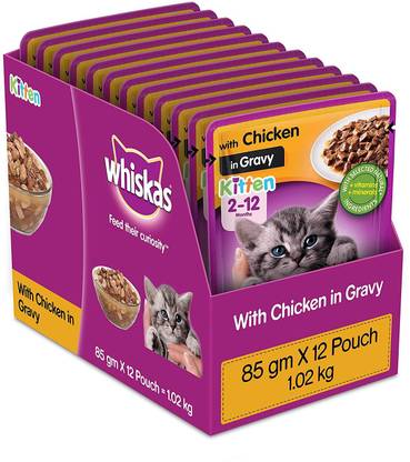 Whiskas Chicken in Gravy Junior Wet Kitten food - 85 gm packs (Pack of 12) Chicken 1.02 kg (12x0.09 kg) Wet Young Cat Food