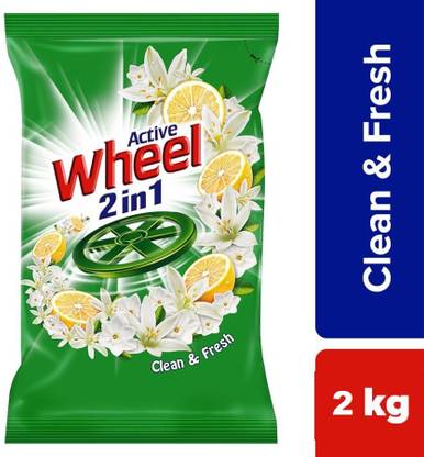 Wheel Active 2 in 1 Detergent Powder - Clean and Fresh, Detergent Powder 2 kg Detergent Powder (FLORAL)
