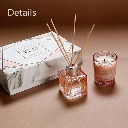 MINISO Floral Diffuser Set Wonderful Season Candle & Reed Diffuser Gift Box for men&women(Spring Magic)