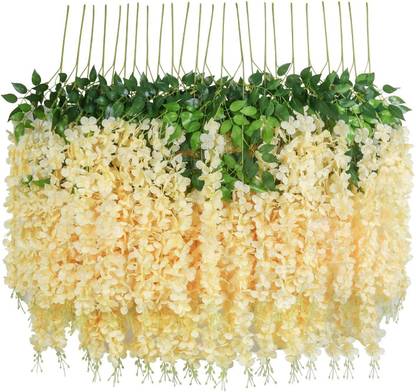 Ample Wings Artificial Wisteria Vine Ratta Hanging Garland Silk Flowers String Beige Westeria Artificial Flower