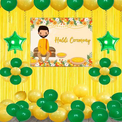 Theme My Party Haldi Ceremony Decoration Backdrop with Balloons For Groom 2