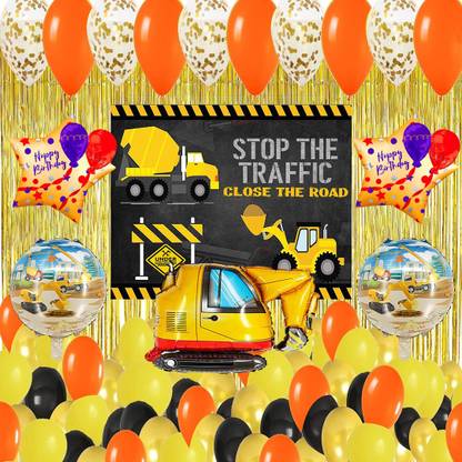 Theme My Party Construction Theme Birthday Party Decorations Happy Birthday Backdrop Banner 10