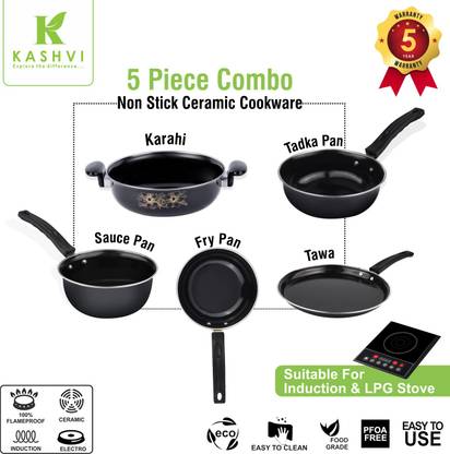 Keshvi Induction Bottom Non-Stick Coated Cookware Set