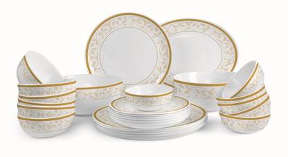 cello Pack of 27 Opalware Divine Amber Gold 27 Pieces Dinner Set