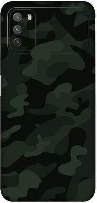 Vकेयरगैजेट्स Army Dark Camouflage Compatible For POCO M3 Back Skin with camera Part Protection (With Matte Lamination) POCO M3 मोबाइल स्किन