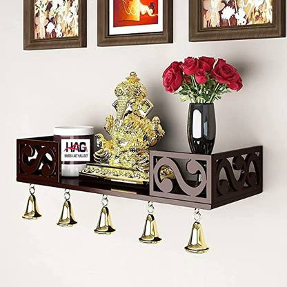 HabibaArtGallery -Wall temple ghar mandir shelfs made of compressed wood in premium finish style. MDF (Medium Density Fiber) Wall Shelf