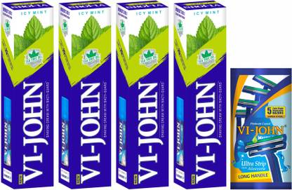 VI-JOHN SHAVING CREAM ICY MINT 125GM (PACK OF 4) + RAZOR (PACK OF 1