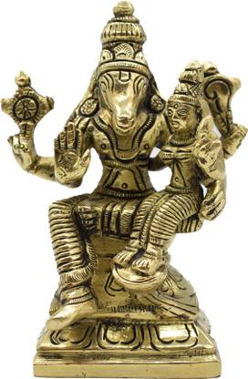 Puja N Pujari Lakshmi Narasimha Idol for Pooja Room - Narasimha with Lakshmi Statue Decorative Showpiece  -  11 cm