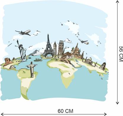 Tuffuk 60 cm World Map |Self Adhesive | Wall Stickers | PVC Vinyl | Non-Reusable | Self Adhesive Sticker
