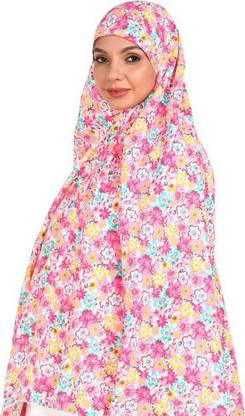 A One Cotton Blend Floral Print Abaya With Hijab