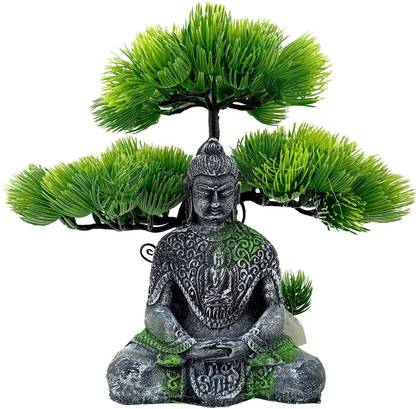 Jainsons Pet Products Meditating Buddha Statue and Artificial Plant for Aquarium Fish Tank (Pack of 2) Aquarium Plant Anchor