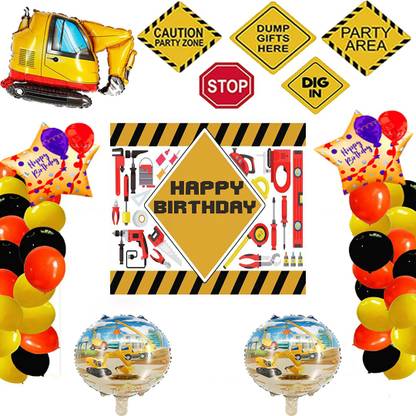 Theme My Party Construction Theme Party Decoration Happy Birthday Banner Balloons with Cutouts4